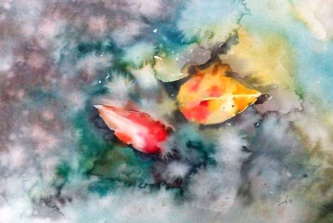 Title: Fallen Leafs 01 (2015) Media: Watercolor on paper Size: 20inx14in 
